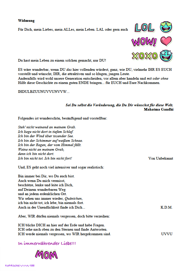 Widmung an "das" Liebste, das WIR haben